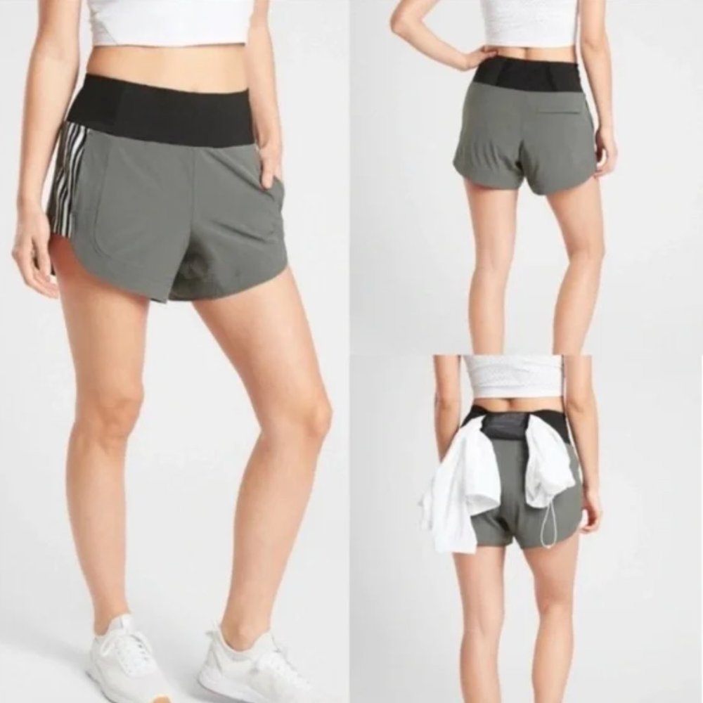 Athleta Olive Green Athletic Shorts with Black Waistband